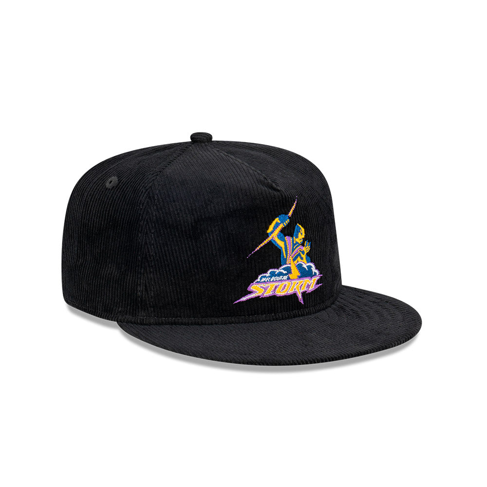 Melbourne Storm Hat - NRL Retro Black Corduroy The Golfer Snapback - New Era